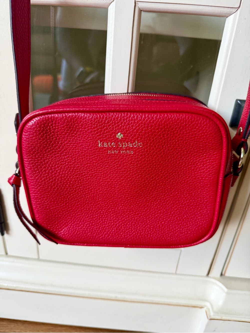 Kate Spade Red Pebbled Leather Crossbody Camera Bag